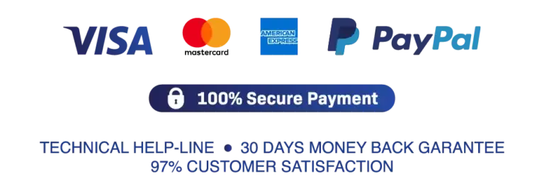Collection of payment method icons including Visa, Mastercard, American Express, and PayPal, displayed alongside the Science Gadgets logo, emphasizing secure transactions.