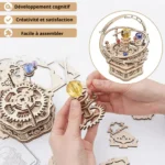 Wooden gear clock puzzle demonstrating mechanical movement, perfect for educational play and developing fine motor skills in children.