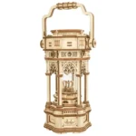 Detailed wooden architectural model of a historic building with intricate design elements.