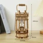 Detailed wooden lantern model with precise cutouts and a handle, standing 240mm tall, 115mm wide, and 95mm deep, perfect for decorative or educational purposes.