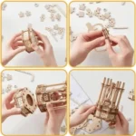 Wooden mechanical puzzle assembly for science and educational toy lovers.