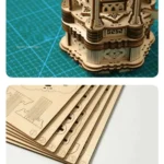 Detailed miniature wooden architectural model with intricate design, perfect for educational displays and science decor.