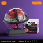 A spherical maze puzzle toy designed for children to develop problem-solving skills and hand-eye coordination. Features a transparent globe with a maze track and a small ball inside.