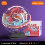 Interactive 3D maze ball puzzle toy for middle intermediate level, featuring colorful plastic pathways inside a transparent sphere, designed to challenge and develop problem-solving skills.