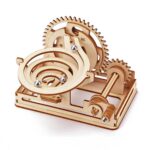 Wooden magnetic gear mechanism model for science education and STEM learning, showcasing interlocking gears and moving parts for hands-on science experiments.