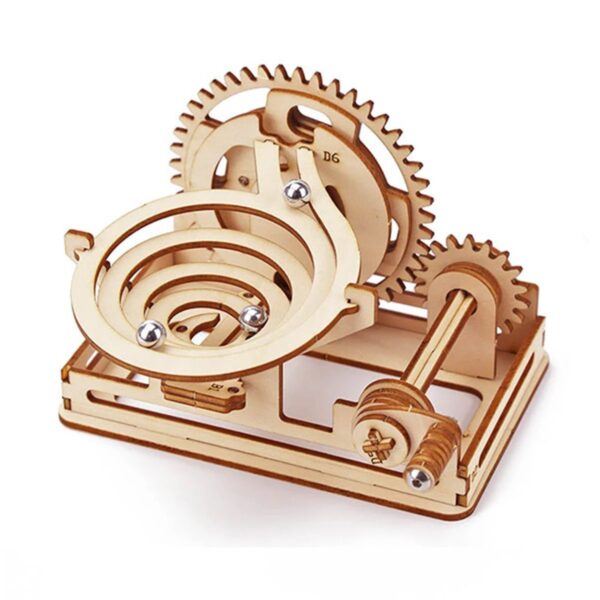 Wooden magnetic gear mechanism model for science education and STEM learning, showcasing interlocking gears and moving parts for hands-on science experiments.