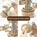 Wooden mechanical tower puzzle, high-quality craftsmanship, intricate design, and educational toy for STEM learning.
