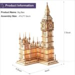 Wooden Big Ben model with detailed design, ideal for educational decor and STEM learning activities.