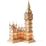 Detailed wooden model of Big Ben and the Houses of Parliament, perfect for educational decor and science-themed displays.