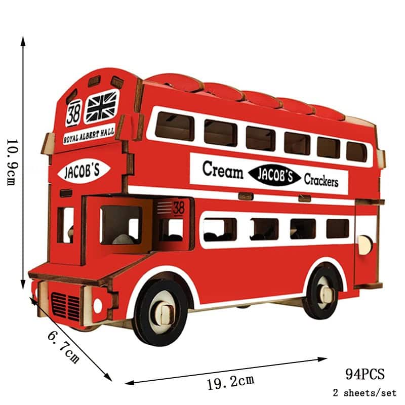 Royal Albert Hall London Double-Decker Bus Model - Red Detailed red double-decker bus model with advertising signs for Jacob's Crackers and Royal Albert Hall, measuring 10.9 inches tall and 19.2 cm long, perfect for science decor and educational toys.