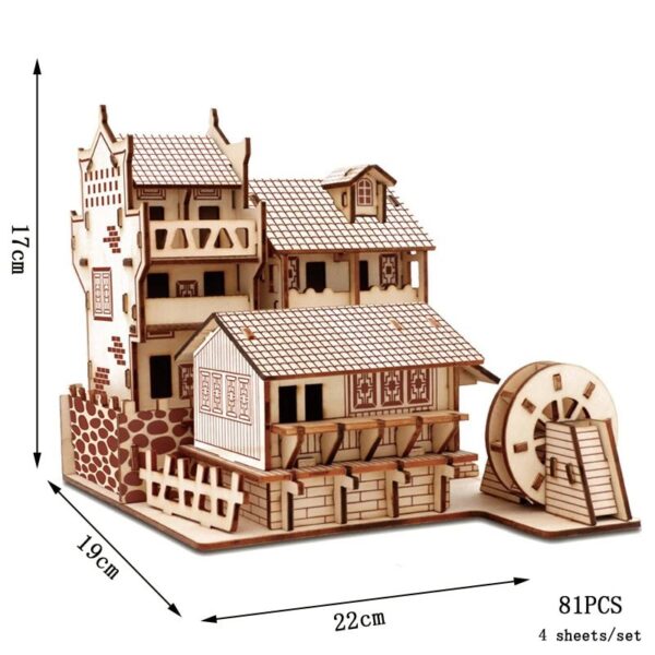 Wooden house model puzzle for children, perfect for educational play and decorating science-themed spaces.