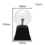 A scientific model of a light bulb with a filament inside, mounted on a black base, measuring 126mm in diameter and 212mm in height, used for educational demonstrations.