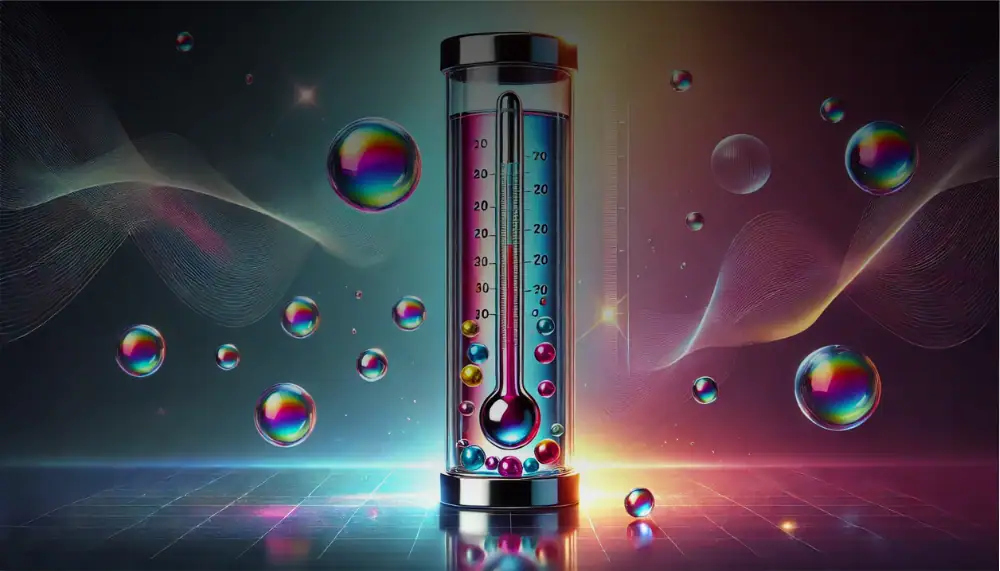 A colorful science bubble chamber with floating bubbles and vibrant lighting effects, perfect for educational demonstrations and science decor.