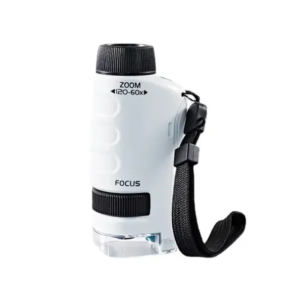 Zoomable handheld microscope for educational and scientific use.