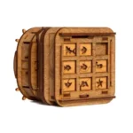 Wooden animal puzzle box with carved animal silhouettes, educational toy for children, and decorative decor.