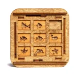 Wooden animal maze puzzle with carved animal shapes for children’s educational and sensory development.