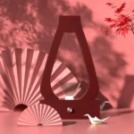 Decorative lava lamp with origami crane and paper fans on pink background, creating a modern and artistic decor piece.