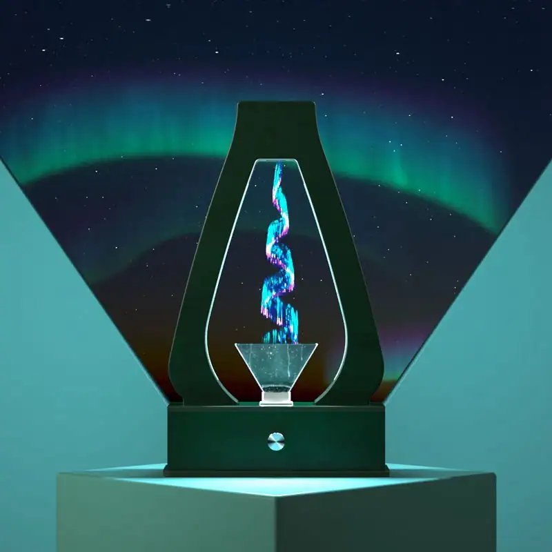 Vortex Water Fountain with LED Lights and Aurora Borealis Background.