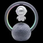 LED astronaut figure with colorful glow ring and moon model, perfect for science decor and educational purposes.