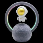 Moon lamp featuring a small astronaut figurine with colorful LED ring, perfect as a science decor or educational toy for space enthusiasts.