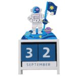 Space Explorer Desk Calendar with planets and stars, perfect for science-themed decor and educational toys.