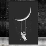 Moon and astronaut illustration for space-themed decor and educational purposes.