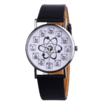 Stylish wristwatch featuring a unique atomic model and periodic table elements on the dial, perfect for science enthusiasts and educators.