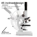 Microscope with 45-degree inclined design for comfortable observation and adjustable viewing angle for enhanced user experience.