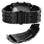Modern black smartwatch with metal band and digital screen, showcasing a sleek design suitable for tech enthusiasts and fashion-conscious users.
