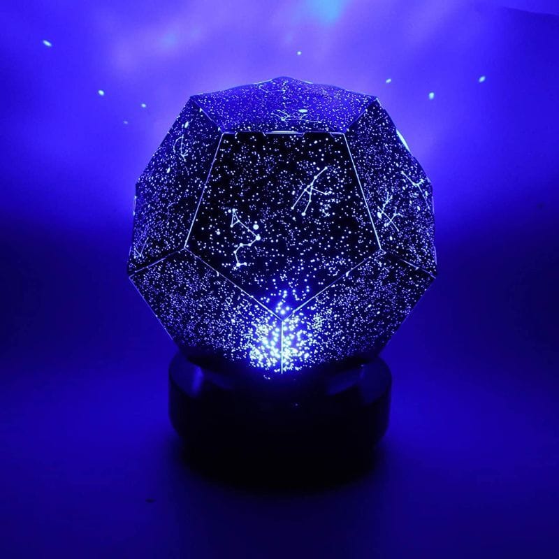 LED night light featuring a geometric, starry sky and constellation pattern, glowing in blue and white hues. Perfect for science decor and educational purposes.