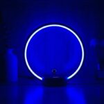 Modern neon light circle decor emitting vibrant blue glow, perfect for contemporary interior design and creating a stylish ambiance in any room.