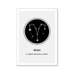 Aries constellation poster featuring the star pattern and zodiac symbol, ideal for science decor and educational purposes.