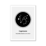 Illustration of the Capricorn constellation with responsible, disciplined, and self-control traits highlighted.