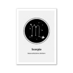 Illustration of the Scorpio zodiac constellation with stars and lines connecting them, representing the Scorpio astrological sign.