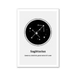 Illustration of the Sagittarius constellation with stars and lines connecting them, labeled with the zodiac sign Sagittarius, ideal for astronomy education and decor.