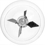 Upward view of a scientific experiment with a glass container and paper propellers, demonstrating principles of fluid dynamics and aerodynamics.