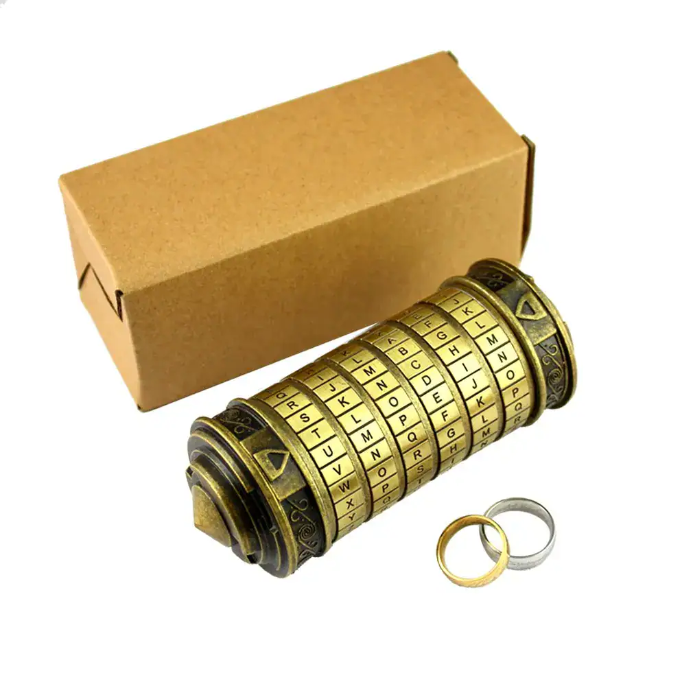 Secret Code Cylinder Puzzle | Science Decor & Educational Toys Secret code cylinder puzzle with rotating rings and alphabet letters, perfect for science decor and educational purposes.
