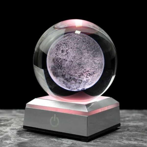 Moon globe LED lamp with realistic lunar surface details, perfect for science decor and educational purposes.