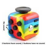 Educational rainbow cube with 3 sound buttons and 2 silent buttons, designed for kids to learn about colors and sounds through interactive play.