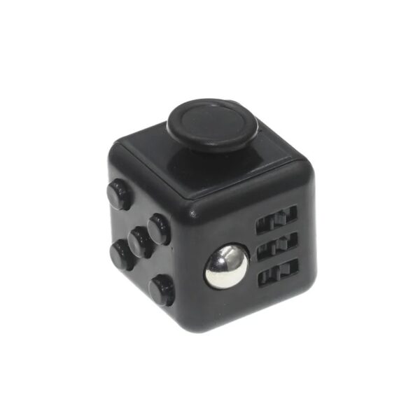 Portable electronic device with a black cube design, featuring several buttons, a large dial on top, and multiple USB ports on the side.