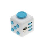 Compact USB hub designed as a white dice with blue buttons and side ports, ideal for connecting multiple devices.