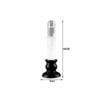 Glass test tube with black stand, 18cm tall, 6cm wide, for science experiments and educational displays.