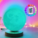 Color-changing moon lamp with remote control, ideal for home decor and educational purposes, creating a calming lunar ambiance.