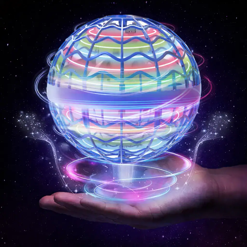Science Gadgets | Science Decor & Educational Toys Shop Futuristic holographic globe with colorful neon lines floating above a hand in space background.