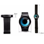 Modern smartwatch featuring a unique blue eye-inspired display, black strap, and sleek design, measuring 23cm in length and 4cm in width, perfect for tech enthusiasts.