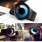 Modern LED watch with a circular eye-inspired display, showcasing a sleek black strap and innovative technology for a stylish, futuristic look.