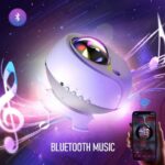 Portable Bluetooth speaker with LED light effects and music sync feature.