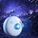 Starry sky projector displaying a vibrant galaxy with shooting stars against a dark night sky. Perfect for science-themed decor and educational entertainment for children and adults.