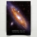 Stunning image of the Andromeda Galaxy showcasing its spiral arms and bright core, perfect for science enthusiasts and educational displays.