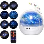 LED star projector with music, remote control, and galaxy light display for kids and adults, creating a relaxing starry sky ambiance.